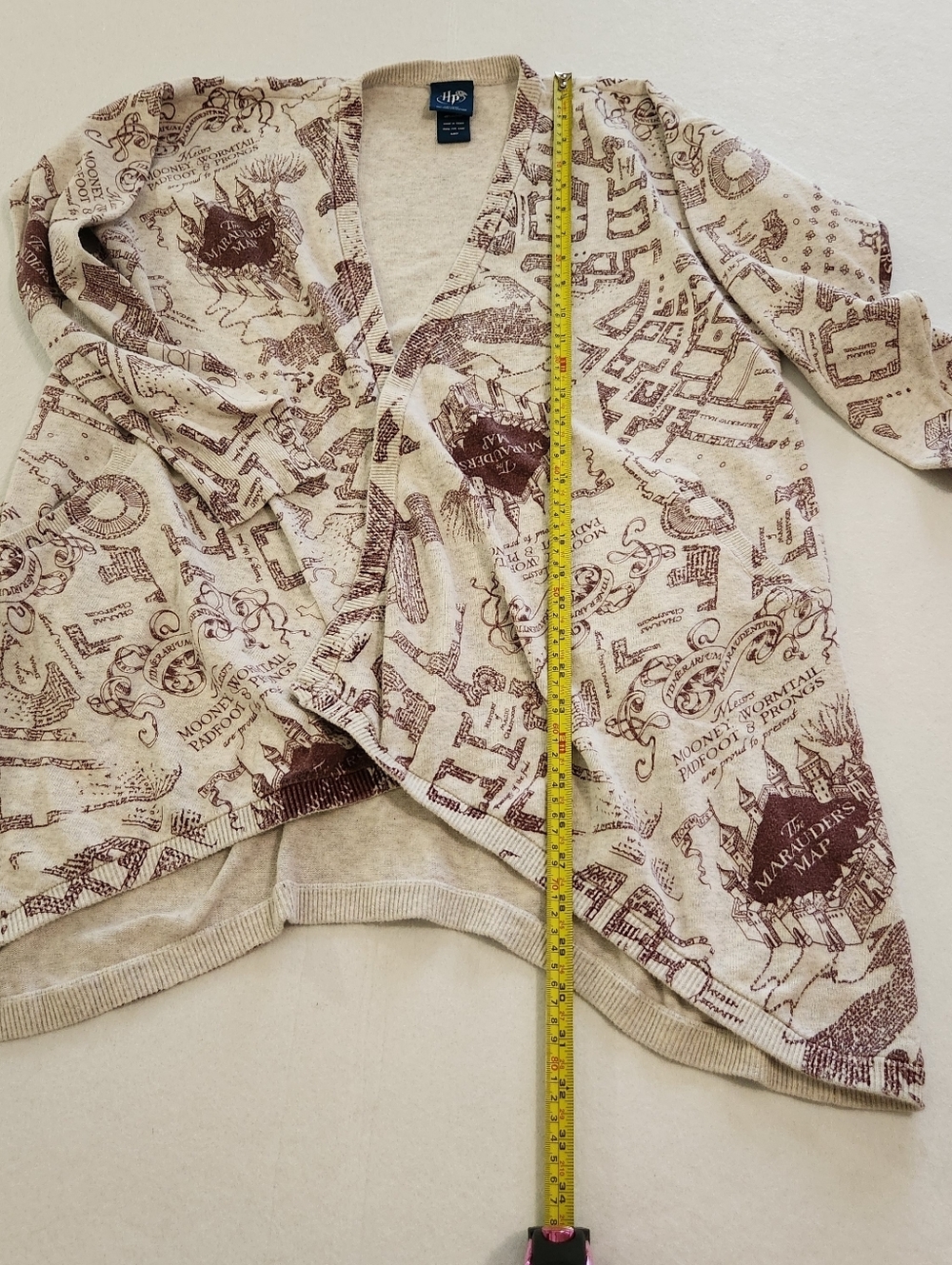 Hot Topic Harry Potter Cream and Brown Graphic Open-Front Cardigan Size Medium - Picture 3 of 8